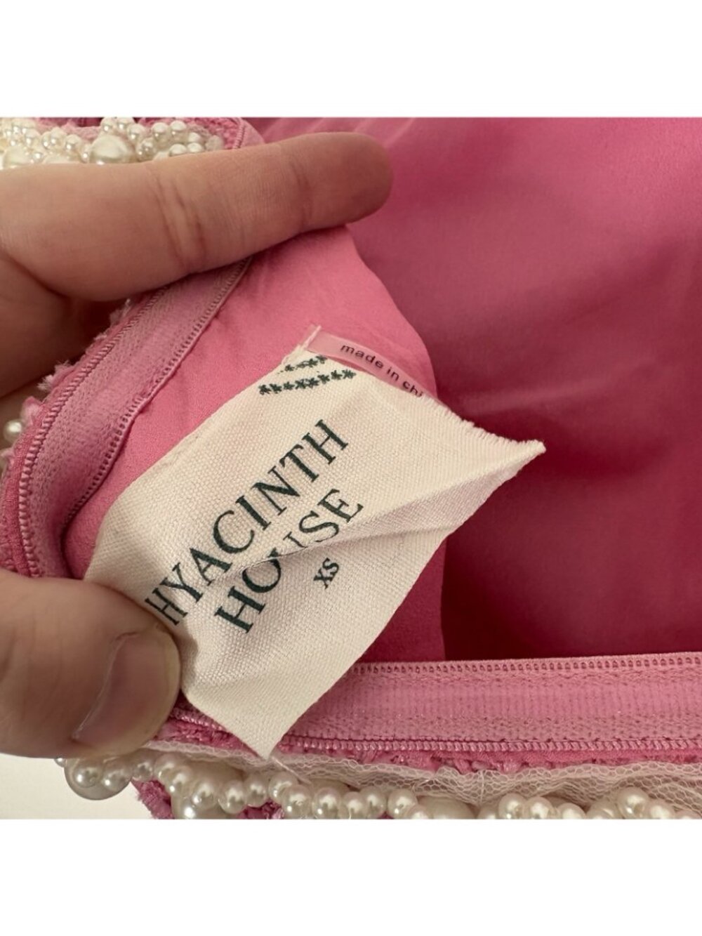 Hyacinth House Tuckernuck Women XS Pink Tweed & Pearl Petra Halter Mini Dress - Picture 11 of 13